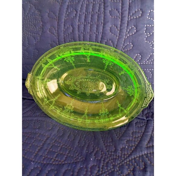 Vintage 1930s Hocking Glass Green Depression Glass Cameo “Ballerina” Oval Veg Di - Picture 8 of 8